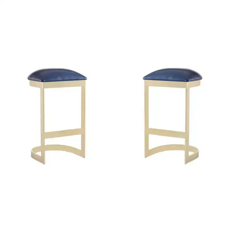 Set of 2 Aura Upholstered Stainless Steel Barstools - Manhattan Comfort