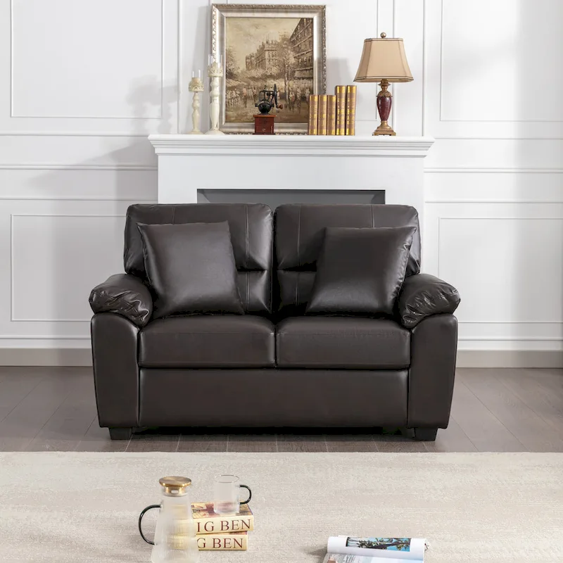 Upholstered Living Room Set, 4 Pieces - Faux Leather Chair, Loveseat, sofa with Ottoman
