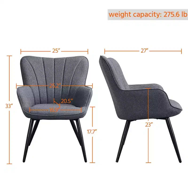 Yaheetech Set of 2 Modern Pleated Curved Back Fabric Accent Chair Living Room Dining Room Bedroom