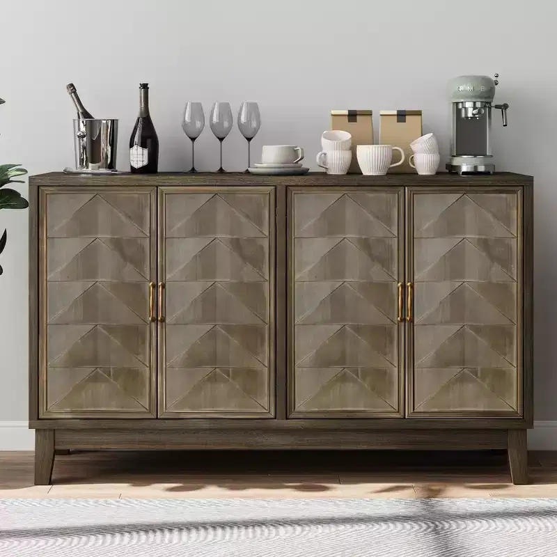 Modern Sideboard Cabinet with 4 Geometric-Door Compartments – 33.86