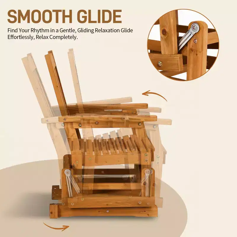 Karl Home | Classic Teak-Finish Fir Wood Patio Glider Chair