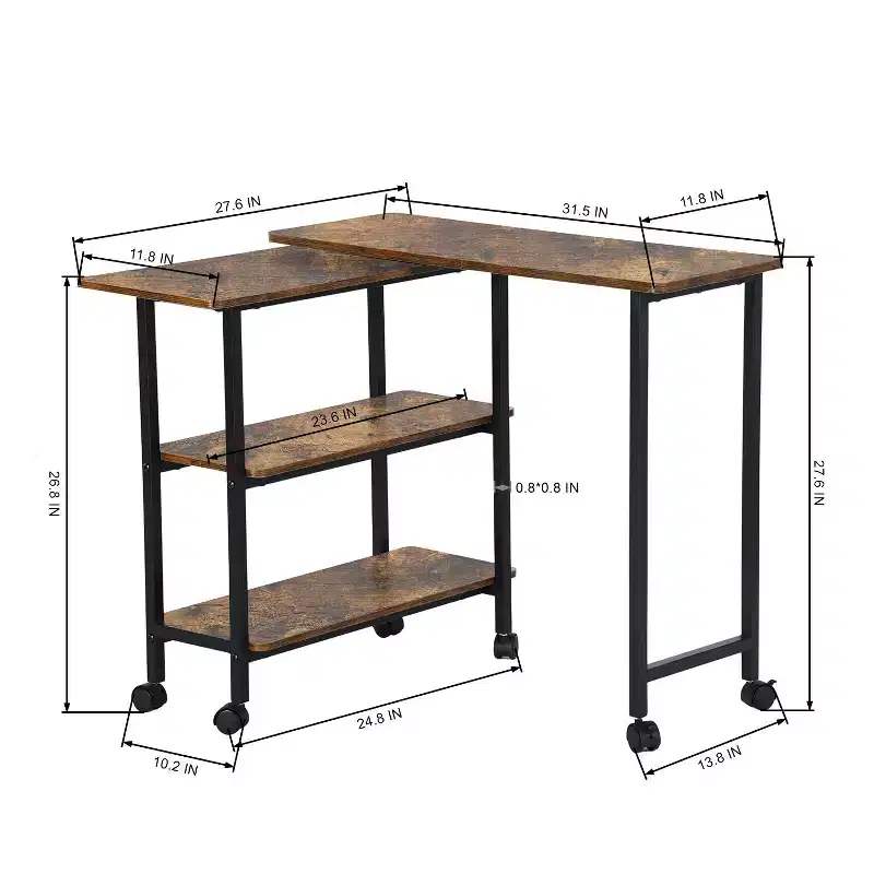 Rotating End Table with 3-Tier Storage Shelves and Lockable Wheels