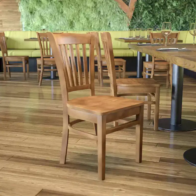 Vertical Slat Back Wooden Restaurant Chair