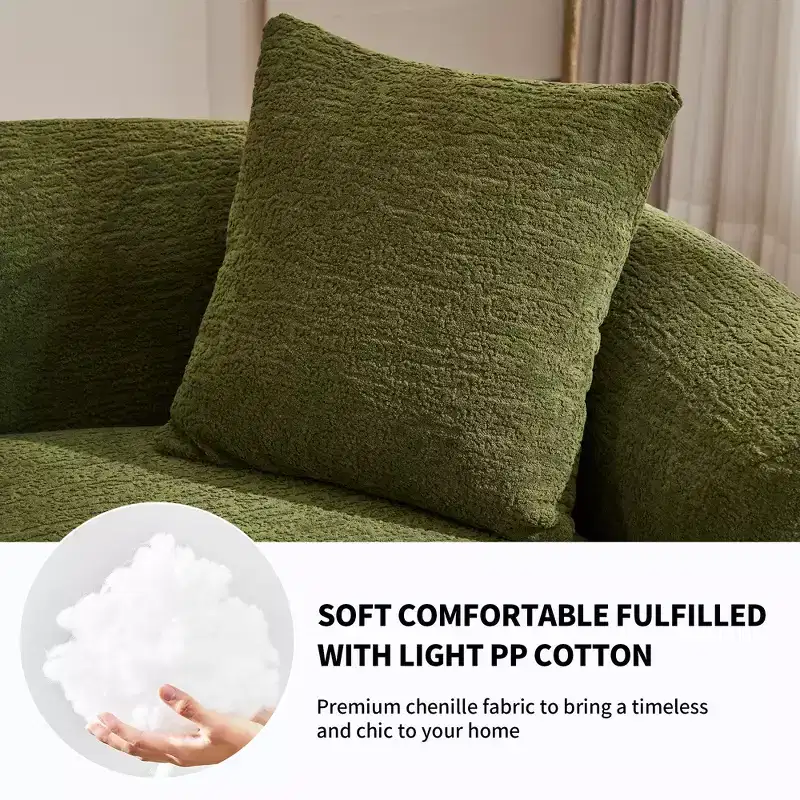 GDFStudio Benson Modern 4 Seater Chenille Upholstered Curved Sectional Sofa with 4 pillows