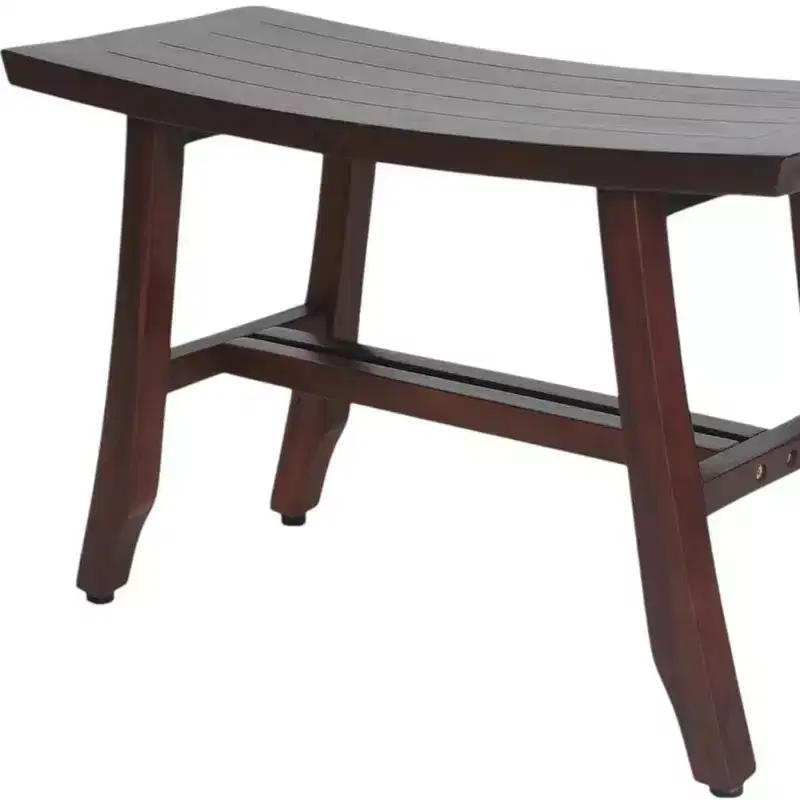 HomeRoots 24 Dark Brown Solid Teak Wood Shower Bench