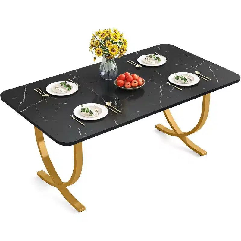 Tribesings 63-inch Dining Table for 4 People, Rectangular Kitchen Table with Metal Legs