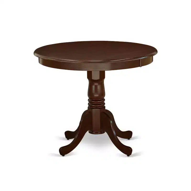 HomeStock 5Pc Rounded 36 Dining Room Table And Four Faux Leather Seat Chairs, Mahogany