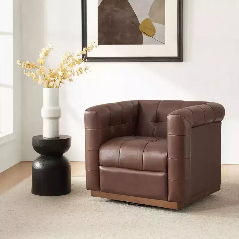 Frankie Modern Genuine Leather Swivel Club Chair| HULALA HOME