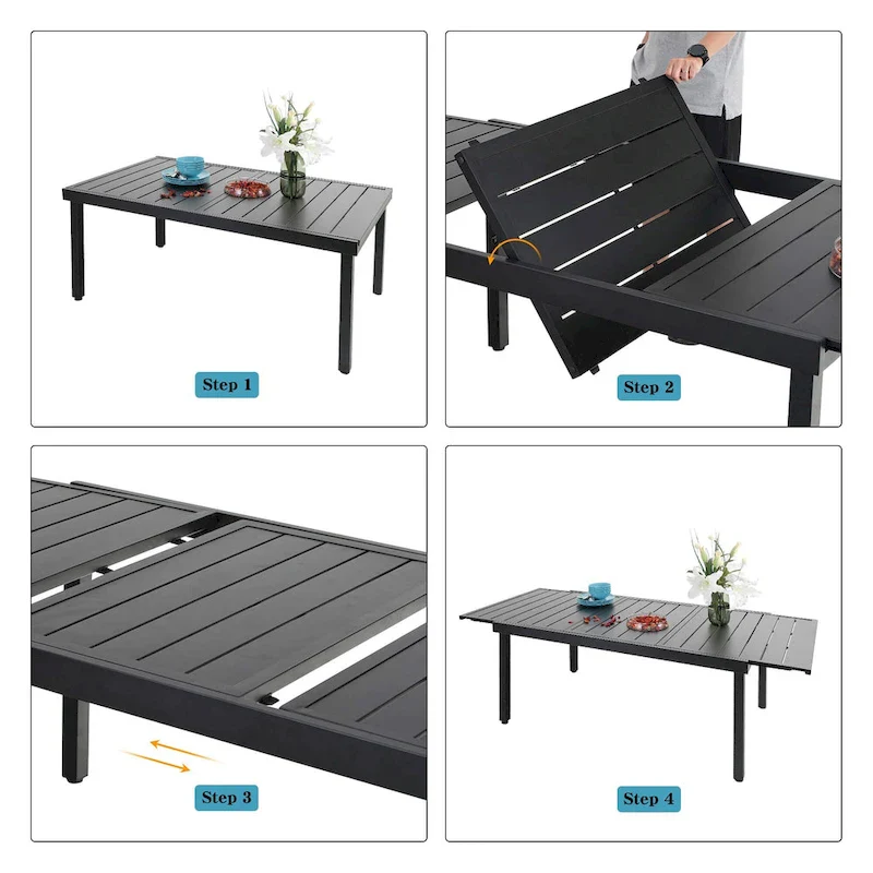 9-Piece Dining Set, 1 Extendable MetalTable and 8 Spring Motion Textilene Chairs