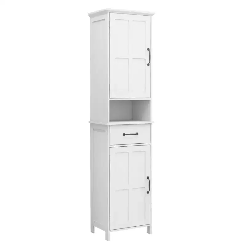 Homy Casa Tall Bathroom Storage Cabinet with Drawer & Double Doors, White