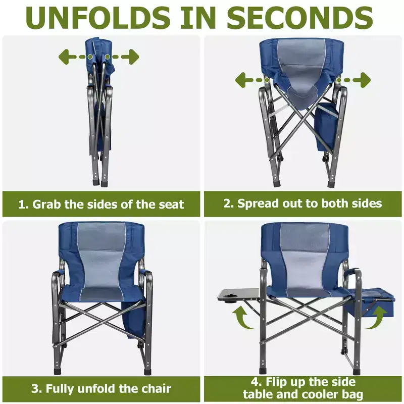 SUGIFT Extra-Wide Folding Camping Chair with Cooler Bag, Side Table & Padded Seat, 400 lbs Capacity