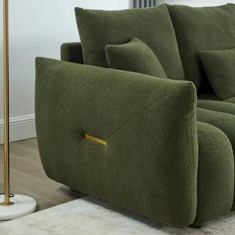 82 in Teddy Fabric Sofa Couch with 3 Back Pillows and 3 back Cushions Solid Wood Frame