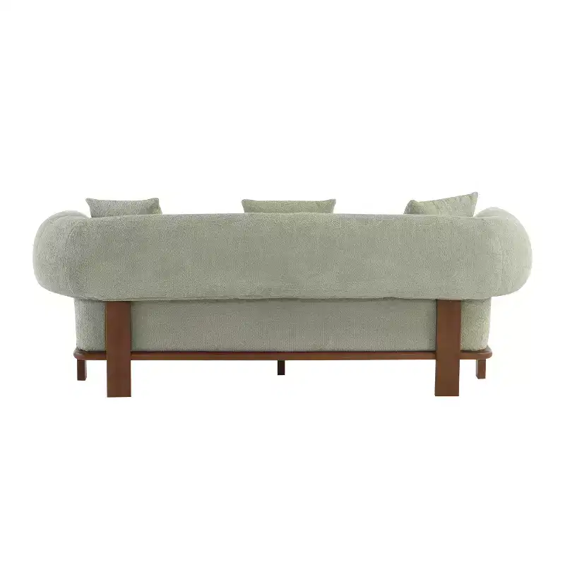 Christopher Knight Home Tadg 82 Rubberwood Boucle Upholstered 3 Seater Curved Sofa with 3 Pillows and Round Arm
