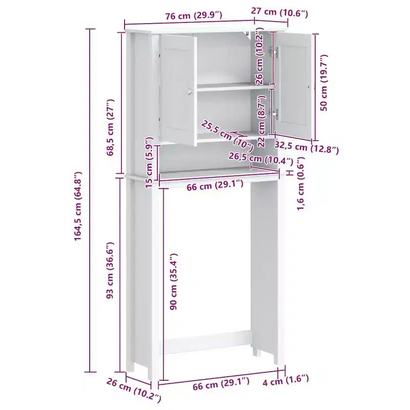 vidaXL BERG Washing Machine Cabinet Black 29.9x10.6x64.8 Solid Wood