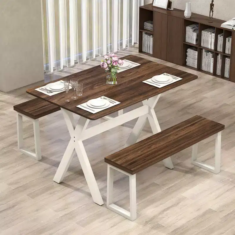Costway Dining Table w/ X-shaped Frame Wood Grain Texture Tabletop Accent Side Table
