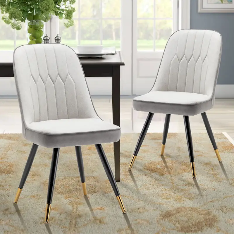 Mid Century Modern Dining Chairs Set of 2 - Faux Leather with Metal Legs