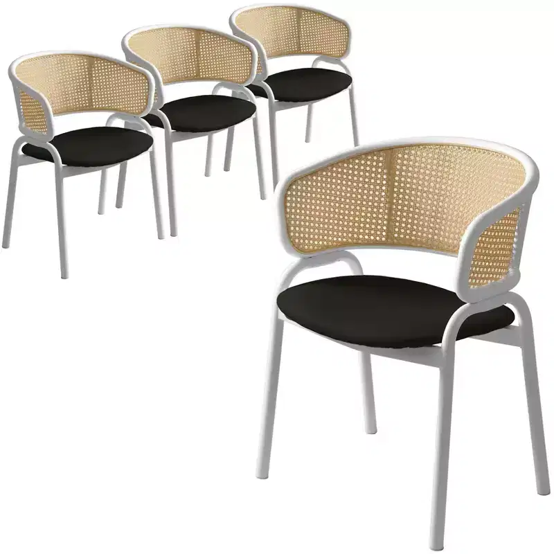 LeisureMod Ervilla Wicker U-Shaped Back Dining Chairs Set of 4 with Leather Seats and Steel Frames  Modern Seating for Kitchen, Dining Room, Cafe