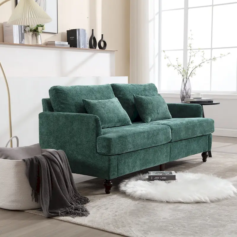 Green 68.9 Chenille 2-Seater Sofa with Detachable Cushions and Wooden Legs