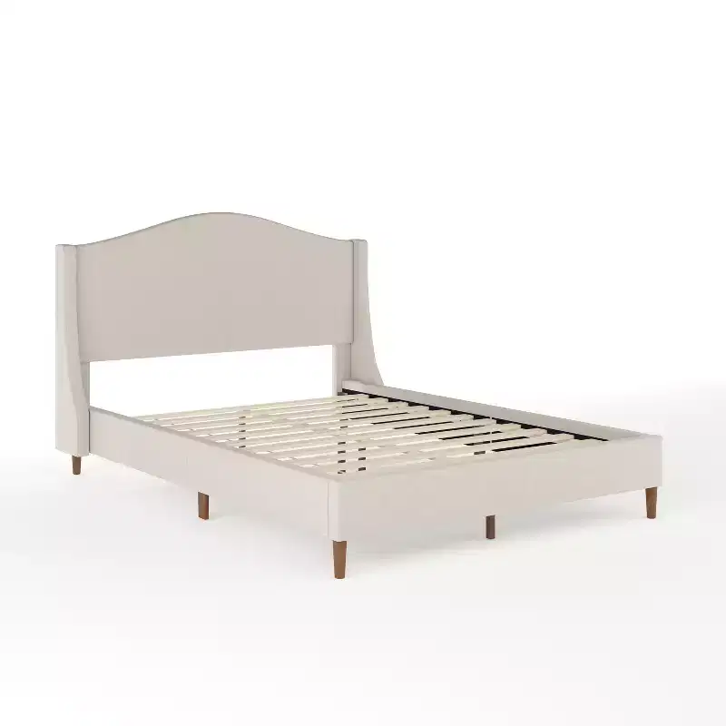 Amelia Upholstered Platform Bed with Curved Headboard and Cushioned Siderails