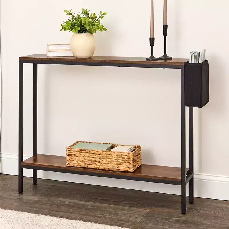 The Lakeside Collection Narrow Console Table 2-Tier with Side Pocket -