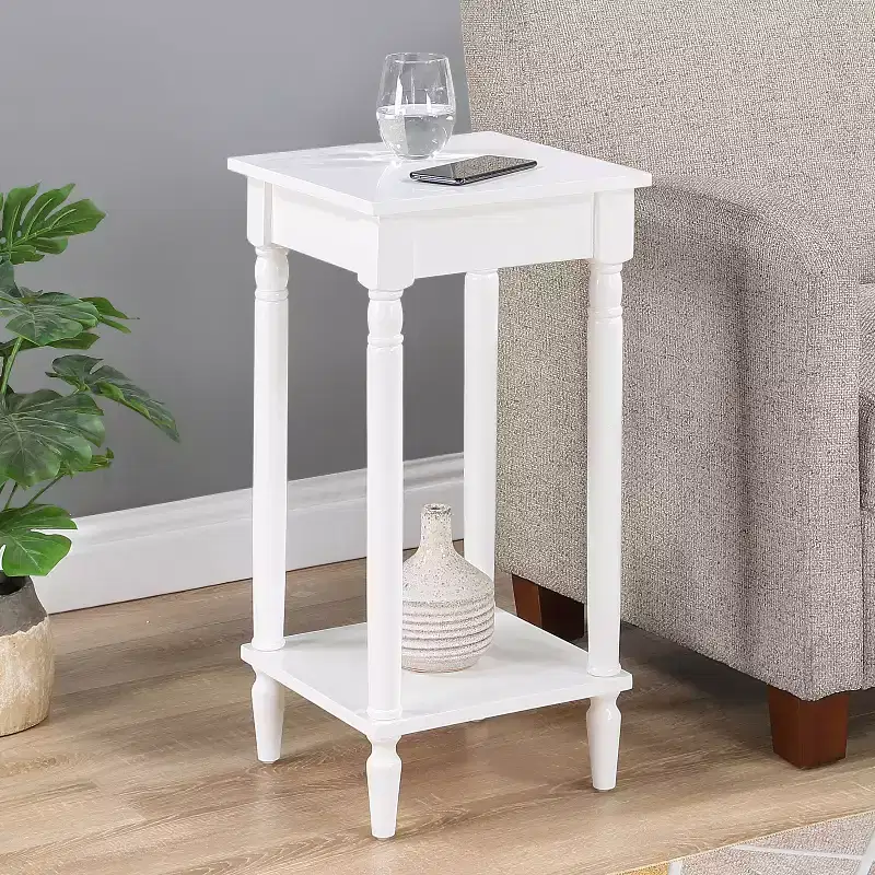 Two-Tier End Table with Shelf and Turned Legs, Traditional Style for Living Room, Bedroom