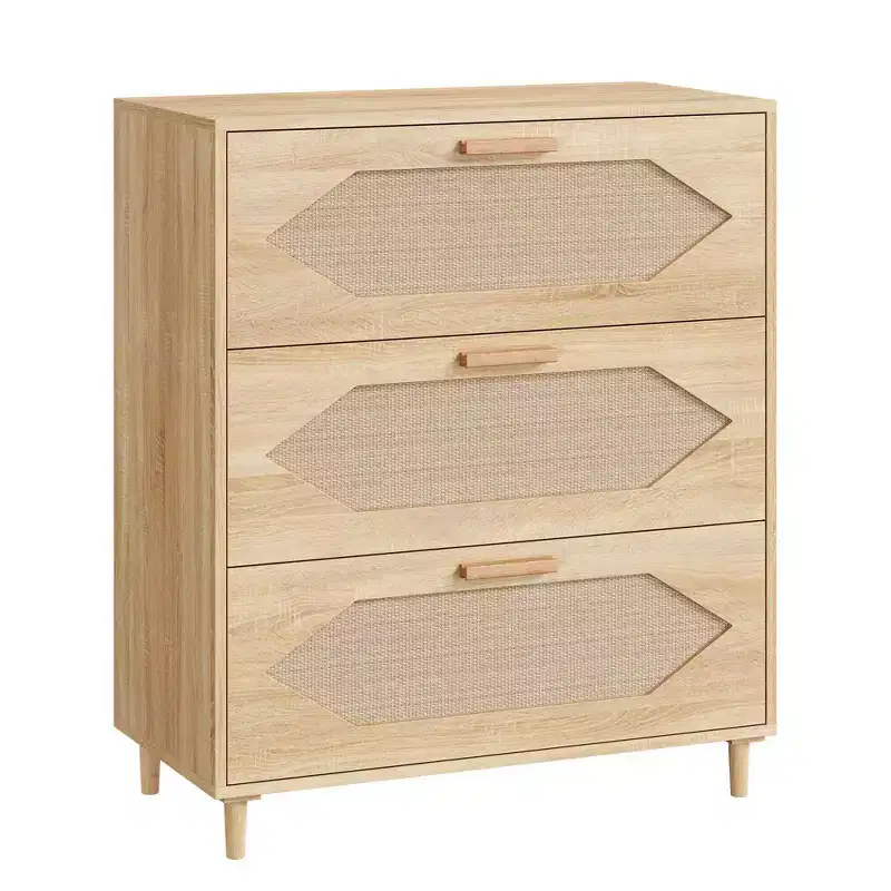 3 Drawer Rattan Dresser with Spacious Storage for Bedroom Living Room Hallway
