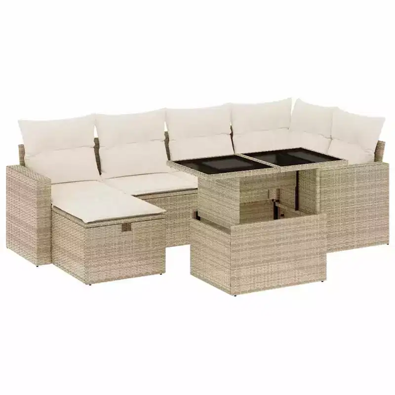 vidaXL 7 Piece Patio Sofa Set with Cushions Poly Rattan