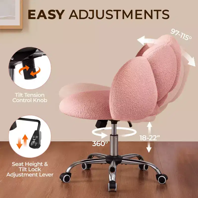 Yaheetech Boucle Upholstered Rolling Makeup Vanity Chair