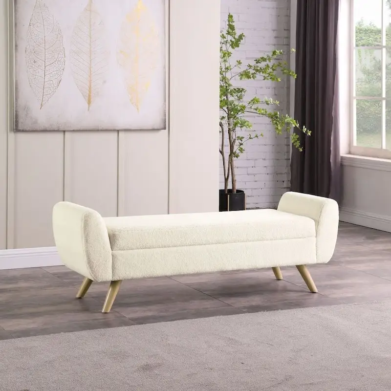 Modern Sherpa Storage Bench with Wood Legs – 60