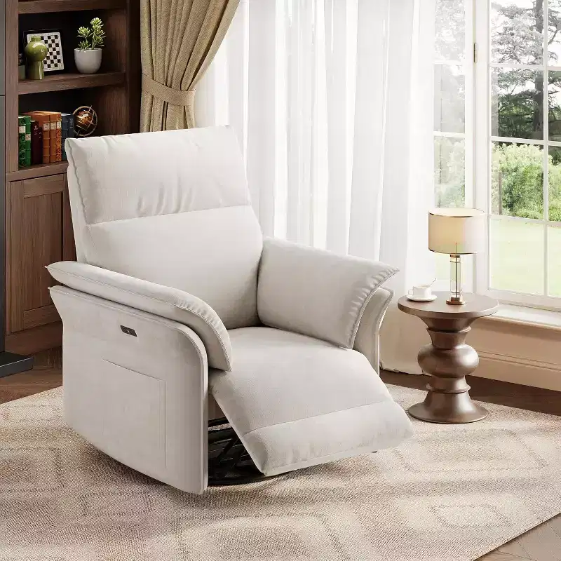 Recliner Chair, Swivel Rocker Chair with USB Charge Ports,Upholstered Chenille Fabric Glider Recliner Nursery Chair with Double-Layer Armrests