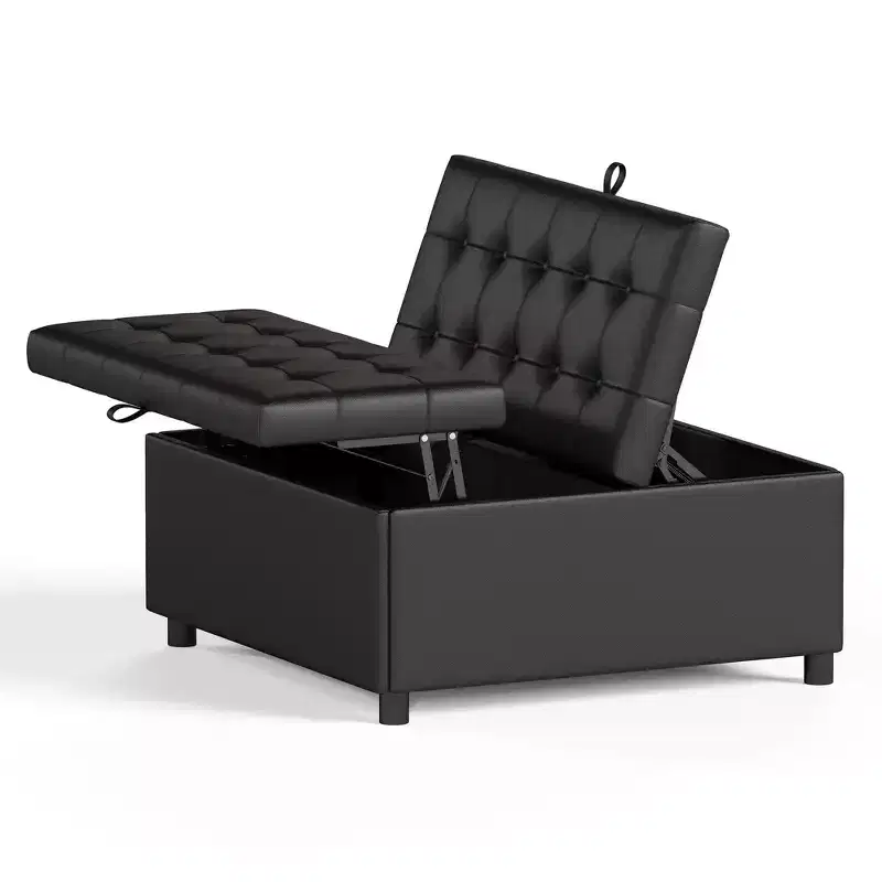 TYBOATLE 35.5 Inch Square Ottoman with Storage, Large Ottoman Coffee Table, 500 lb Large Ottoman with Storages for Living Room, Black