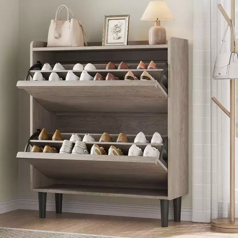 3 Flip Drawer Shoe Cabinet, Modern Entryway Shoe Storage Organizer, Adjustable Space