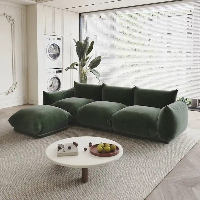 104 L-shape Chenille Modular Sofa Modern Sectional Semi-firm Sofa Couch with Ottoman