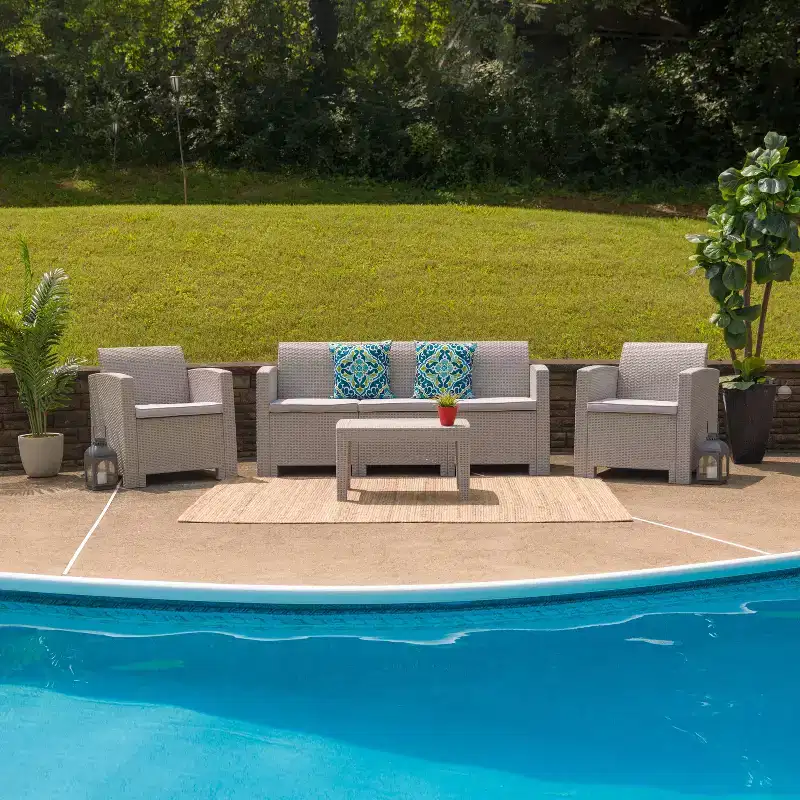 Flash Furniture 4 Piece Outdoor Faux Rattan Chair, Sofa and Table Set
