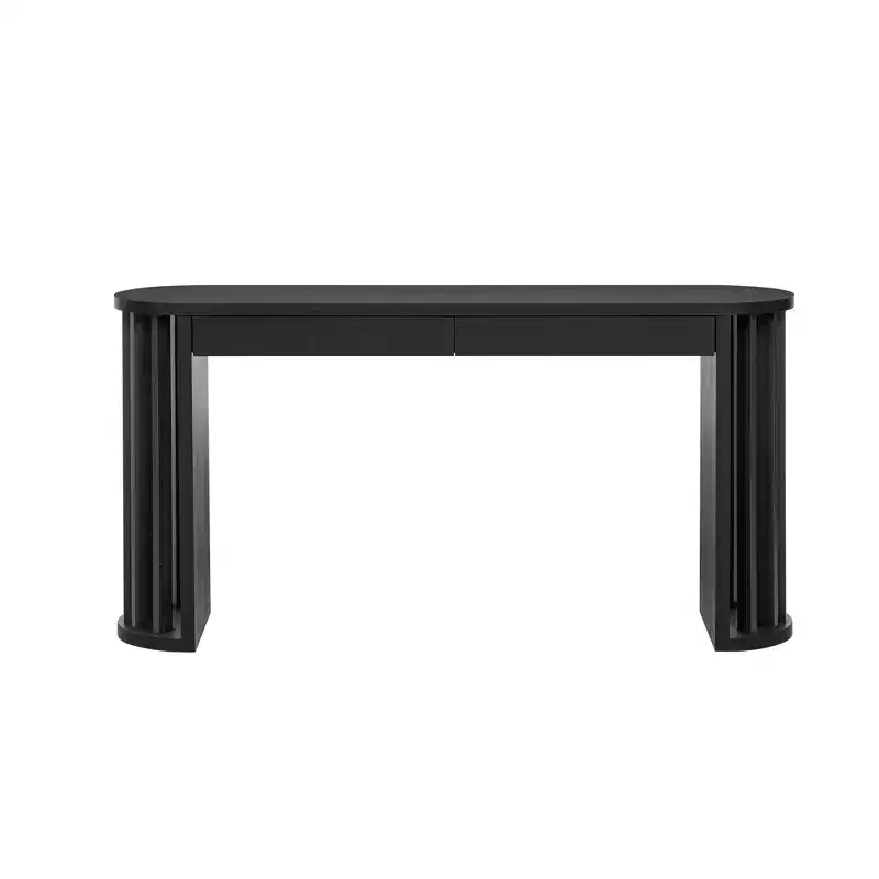 59 Long Console Table with Curved and Straight Line Design for Entrance and Living Room, Black