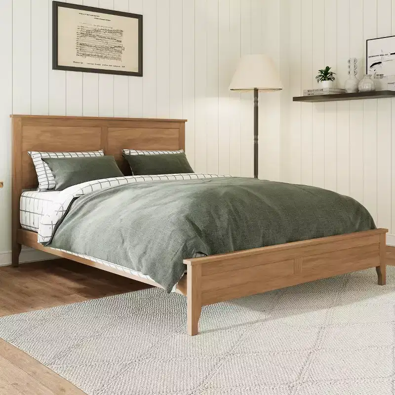 Solid Wood King Size Platform Bed with Headboard