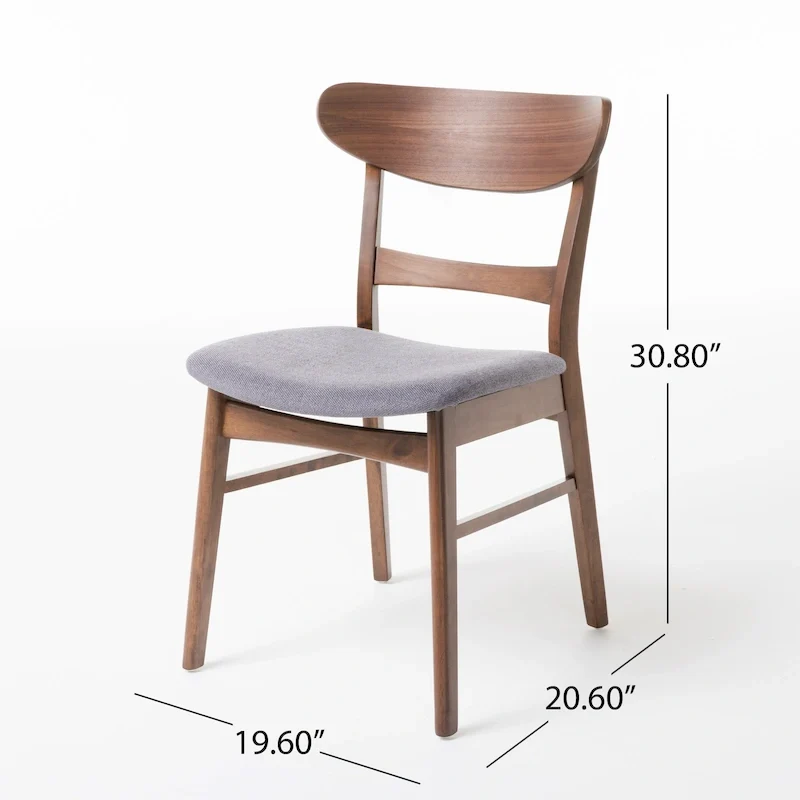 Mid-Century Modern Upholstered Rubberwood Dining Chair (Set of 2)