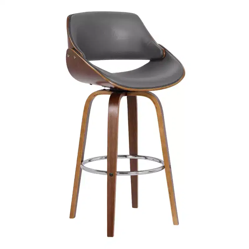 26" Mona Contemporary Counter Height Barstool Walnut/Gray - Armen Living: Swivel, Chrome Footrest