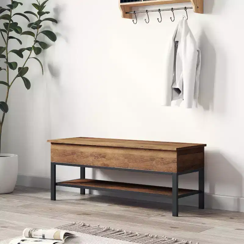 Emma and Oliver Farmhouse Entryway Bench with Hinged Lift Top Seat