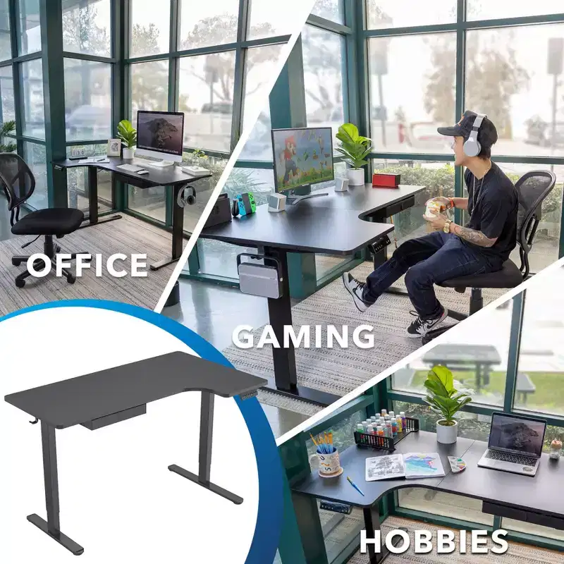 Mount-It! L-Shaped Electric Height Adjustable Desk, Automatic Standing Desk, Three Memory Settings, Solid Steel Frame, Two Installation Options
