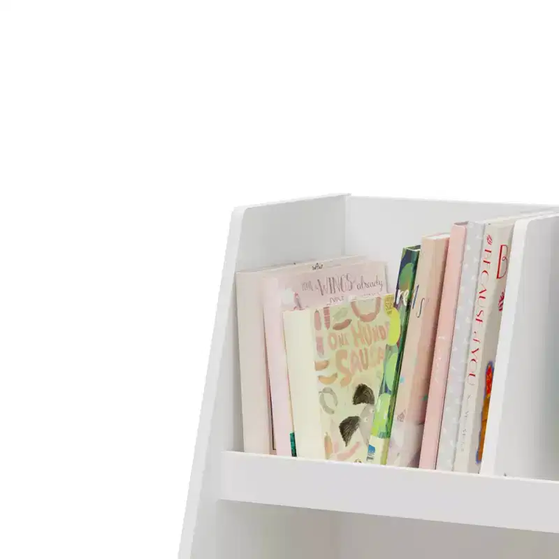 Modern Kids Bookshelf Toy Organizer, 2-Tier Storage Display Bookcase with 5 Cubbies, Open-Faced Bins, Christmas Birthday GIF