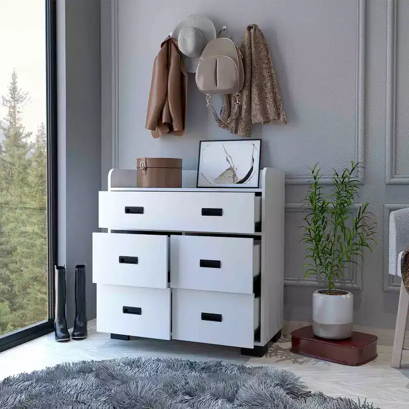 Okak Dresser for Bedroom with Double Drawer & 4 Single Drawers, Wood Chest of Drawers Closet Storage Cabinet Organizer for Living Room Hallway