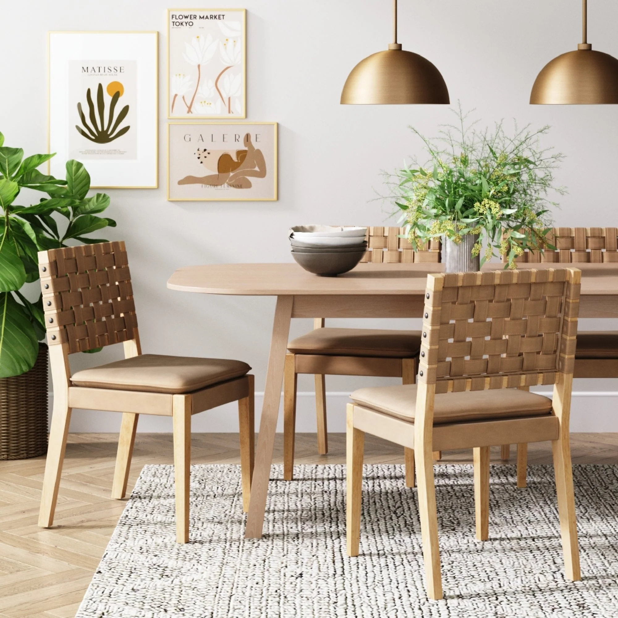Woven Faux Suede Dining Chair Light Brown