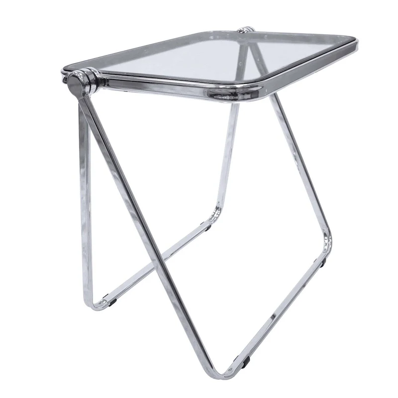 Square Plastic Folding End Table with X-Shaped Iron Frame - Chrome Finish