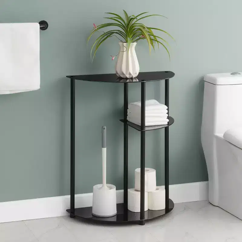 Breighton Home Designs2Go Classic Glass 3 Tier Display Entryway Hall Table in Black/Black