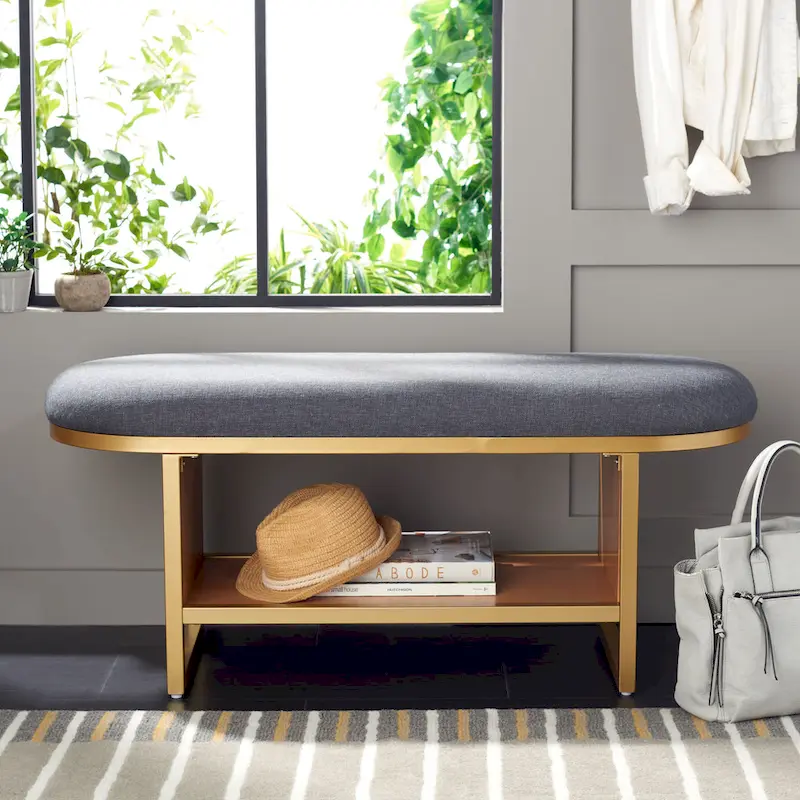 Open Shelf Entryway Bench with Cushion – Upholstered Storage Seat for Bedroom or Hallway