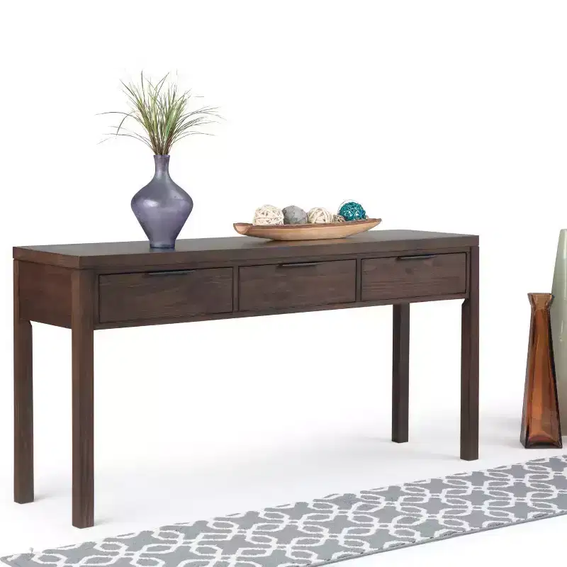 60" Wide Console Table Walnut Brown: Mid-Century Modern, Hardwood Frame, Acacia Top