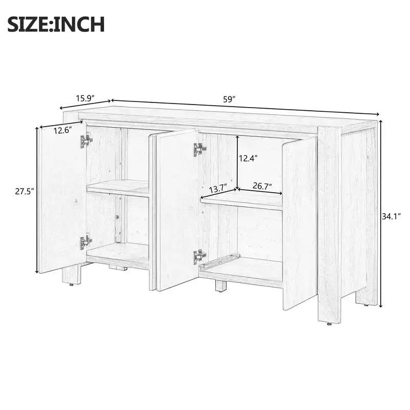 4-Door Farmhouse Sideboard Buffet Cabinet with Adjustable Shelves for Dining Room and Kitchen Storage, Navy Blue