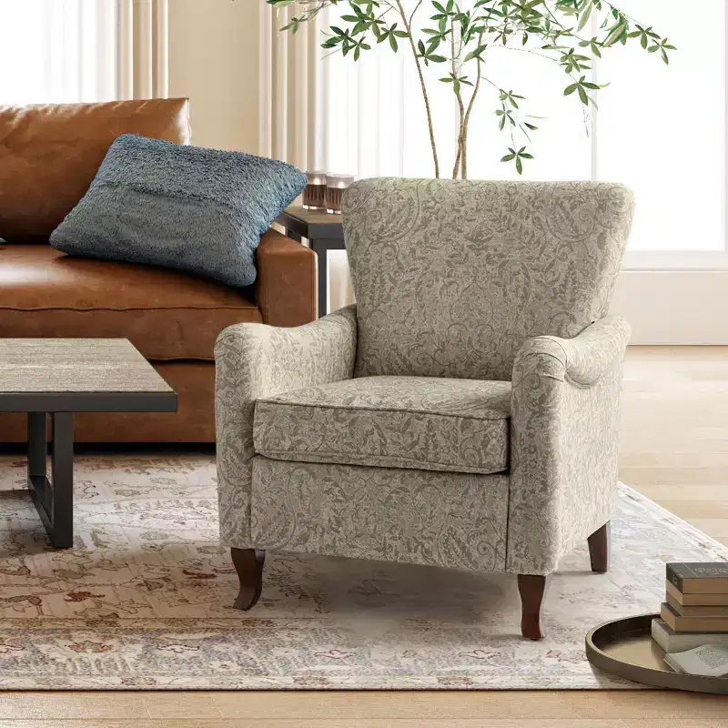 Floral Fabric Wingback Armchair - Wood Frame, Foam Fill
