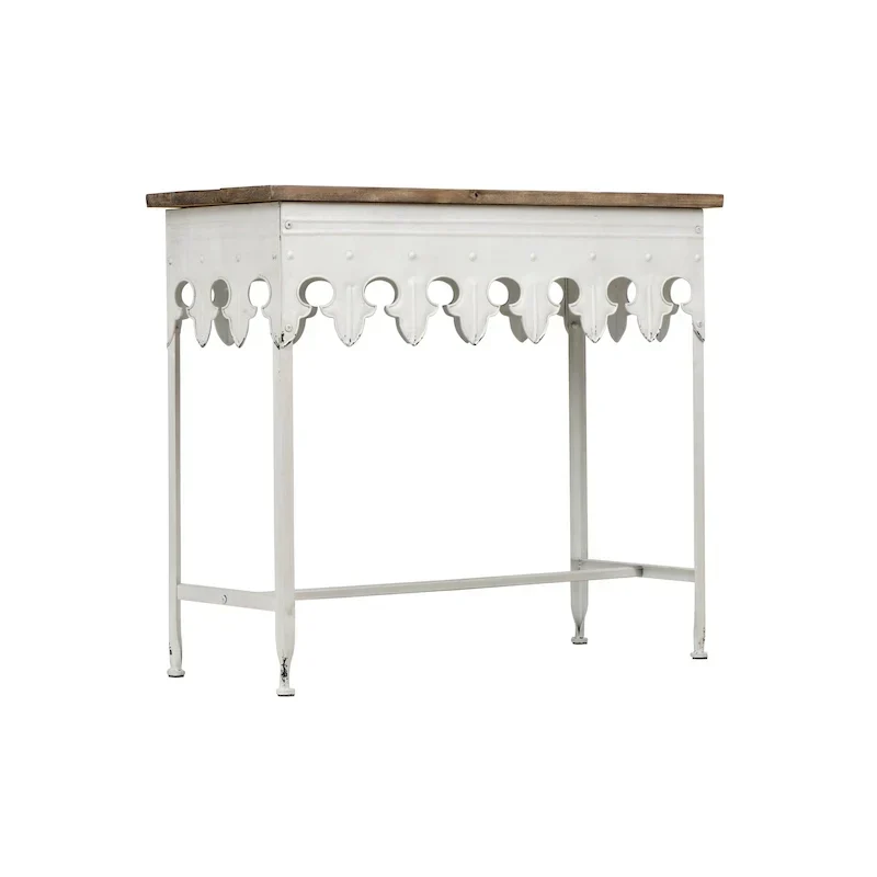 Zinc-Finished Metal and Wood Scalloped Edge Sofa Table